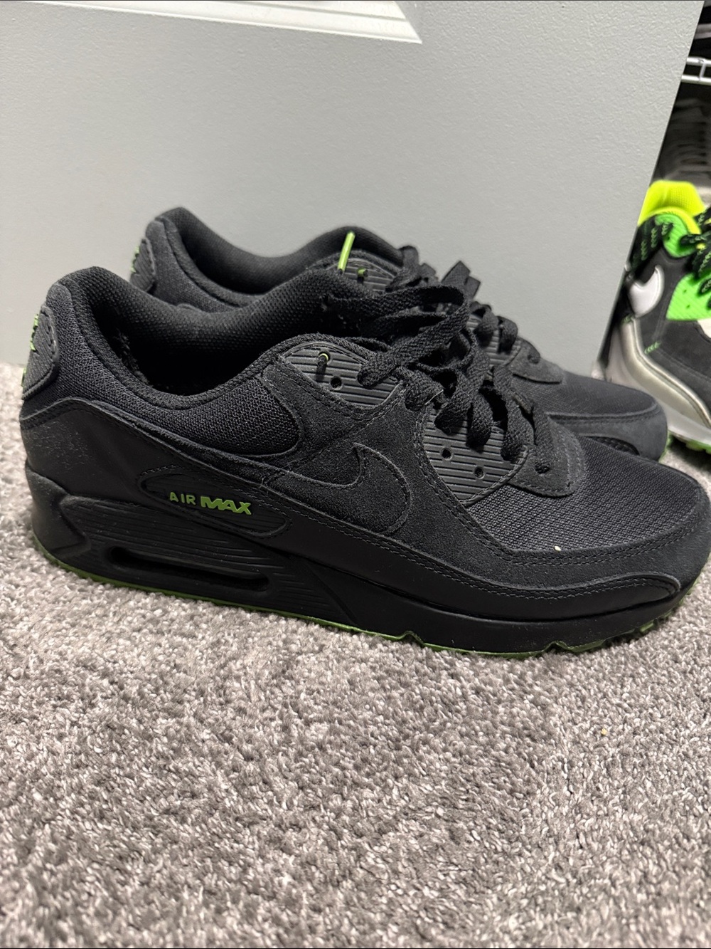 Nike Kids Black Sneakers with Neon Green Accents